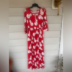 Wneedu Red/white Snowman maxi Dress